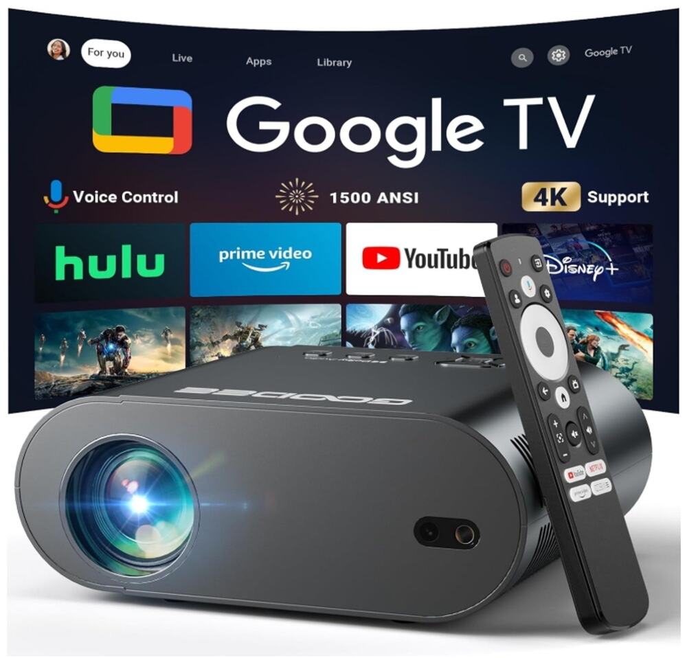 GooDee 4K Smart Projector WiFi6 BT Dolby Google TV Voice New OB